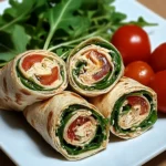 Vegetarische Wrap-Röllchen mit Rucola und Tomaten