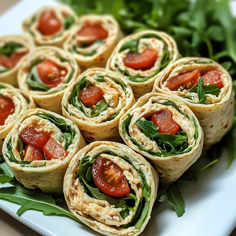 Vegetarische Wrap-Röllchen mit Rucola und Tomaten